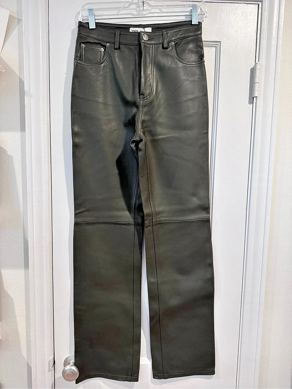 Zara ZW Collection 100% Leather Pants Green Women’s Size 2